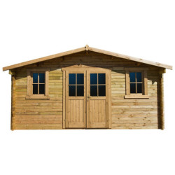 Abri en bois massif 16m² 28mm traité teinté marron Gardy Shelter
