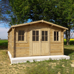 Abri en bois massif 16m² 28mm traité teinté marron Gardy Shelter