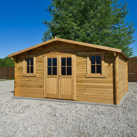 Abri en bois massif 19,8m² - 28mm traité teinté marron Gardy Shelter