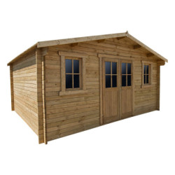 Abri en bois massif 19,8m² - 28mm traité teinté marron Gardy Shelter