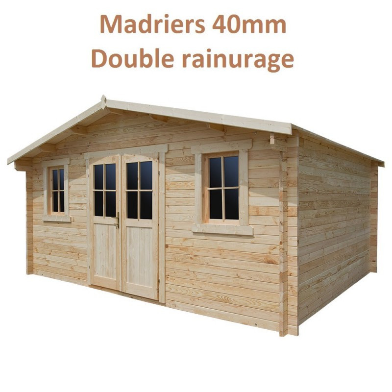 Abri de jardin en bois brut 16m² madriers 40mm Gardy Shelter