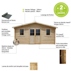 Abri de jardin en bois brut 16m² madriers 40mm Gardy Shelter