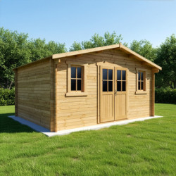 Abri bois massif 19,8m² 40mm traité teinté marron Gardy Shelter