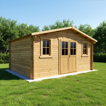 Abri bois massif 19,8m² 40mm traité teinté marron Gardy Shelter