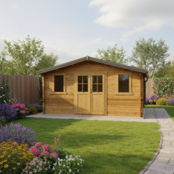 Abri bois massif 19,8m² 40mm traité teinté marron Gardy Shelter