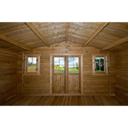 Abri bois massif 19,8m² 40mm traité teinté marron Gardy Shelter