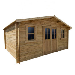 Abri bois massif 19,8m² 40mm traité teinté marron Gardy Shelter