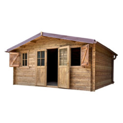 Abri bois massif 19,8m² 40mm traité teinté marron Gardy Shelter