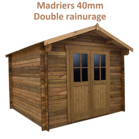 Abri de jardin 9m² PLUS bois 40mm traité teinté marron Gardy Shelter