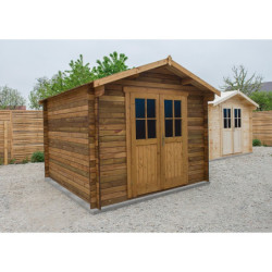 Abri de jardin 9m² PLUS bois 40mm traité teinté marron Gardy Shelter