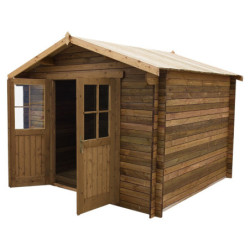 Abri de jardin 9m² PLUS bois 40mm traité teinté marron Gardy Shelter