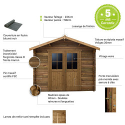 Abri de jardin 9m² PLUS bois 40mm traité teinté marron Gardy Shelter