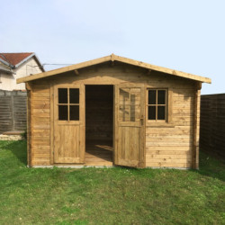 Abri de jardin 12m² Bois 40mm traité teinté marron Gardy Shelter