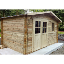 Abri de jardin 12m² Bois 40mm traité teinté marron Gardy Shelter