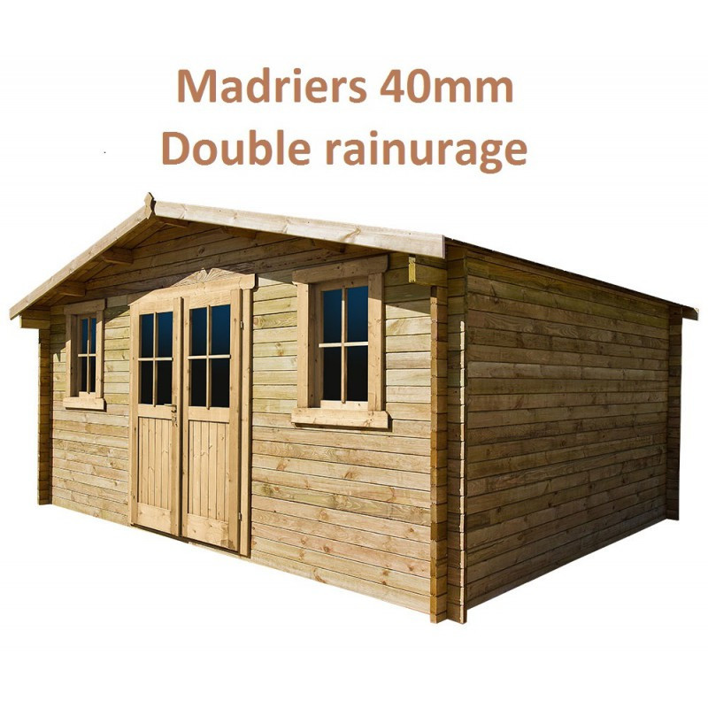 Abri de jardin 16m² en bois 40mm traité teinté marron Gardy Shelter