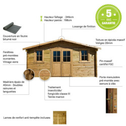 Abri de jardin 16m² en bois 40mm traité teinté marron Gardy Shelter