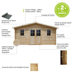 Abri en bois brut massif 19,8m² - épaisseur 40mm Gardy Shelter