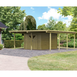 Carport en bois autoclave 30,35m² + débarras 9m² inclus - Karibu