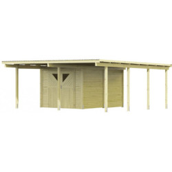 Carport en bois autoclave 30,35m² + débarras 9m² inclus - Karibu