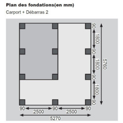 Carport en bois autoclave 30,35m² + débarras 9m² inclus - Karibu