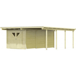 Carport en bois autoclave 30,35m² + débarras 14,4m² - Karibu