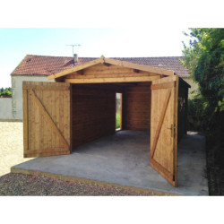 Garage en bois massif épais de 40mm traité et teinté Gardy Shelter