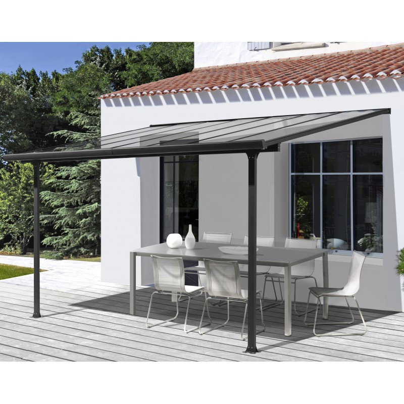 Toit de terrasse 9,21m² en alu anthracite et polycarbonate Habrita