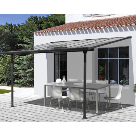 Toit de terrasse 9,21m² en alu anthracite et polycarbonate Habrita