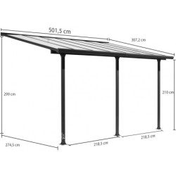 Pergola 15,38m² aluminium anthracite et polycarbonate Habrita