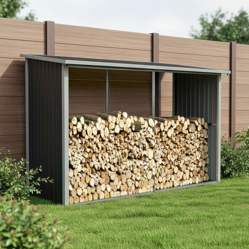 Abri bûches en métal anthracite 6 stères 302x119xH.190cm X-Metal