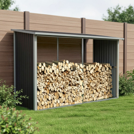 Abri bûches en métal anthracite 6 stères 302x119xH.190cm X-Metal