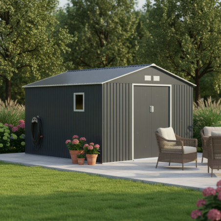 Abri en métal 13m² PLUS anthracite + kit d'ancrage X-METAL