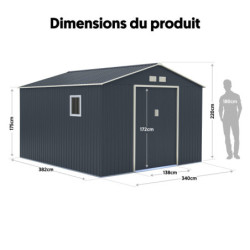 Abri en métal 13m² PLUS anthracite + kit d'ancrage X-METAL