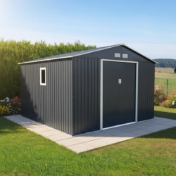 Abris de jardin métal 10,85m² anthracite + kit d'ancrage X-METAL