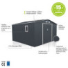 Abris de jardin métal 10,85m² anthracite + kit d'ancrage X-METAL