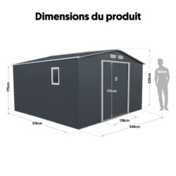 Abris de jardin métal 10,85m² anthracite + kit d'ancrage X-METAL