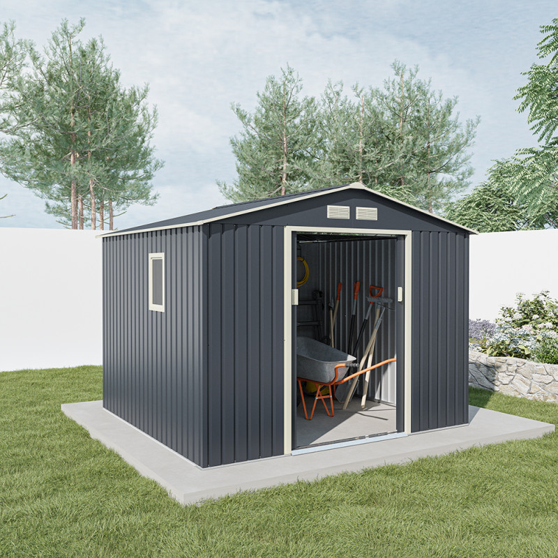Abri de jardin en métal 7,06m² anthracite + kit d'ancrage X-METAL