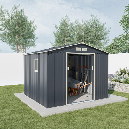 Abri de jardin en métal 7,06m² anthracite + kit d'ancrage X-METAL