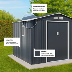 Abri de jardin en métal 7,06m² anthracite + kit d'ancrage X-METAL