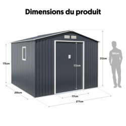 Abri de jardin en métal 7,06m² anthracite + kit d'ancrage X-METAL