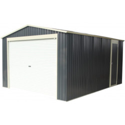 Garage métal anthracite 19,5m² porte enroulable + Ancrage X-METAL