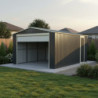 Garage métal anthracite 19,5m² porte enroulable + Ancrage X-METAL