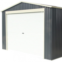 Garage métal anthracite 19,5m² porte enroulable + Ancrage X-METAL