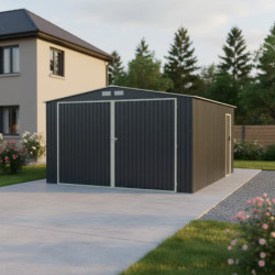Garage métal anthracite double portes 19,61m² + Ancrage X-METAL