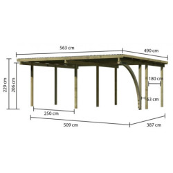 Carport bois autoclave 27,6m² - toit PVC + 1 arc d'entrée Karibu