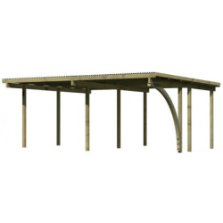 Carport bois autoclave 27,6m² - toit PVC + 1 arc d'entrée Karibu