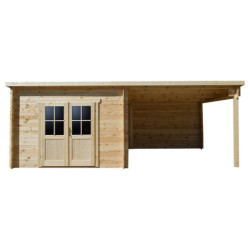 Abri bois toit plat 9m² 40mm + Terrasse couverte 9m² Gardy Shelter