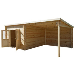 Abri bois toit plat 9m² 40mm + Terrasse couverte 9m² Gardy Shelter