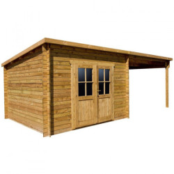 Abri toit plat 9m² PLUS + terrasse 9m² traité marron Gardy Shelter