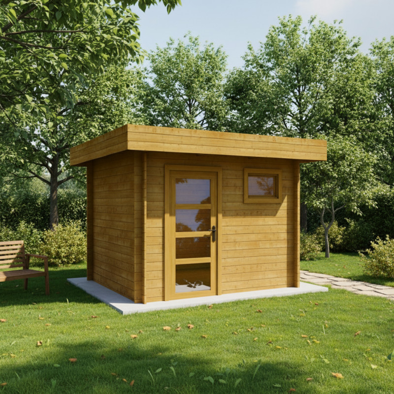 Abri en bois massif 7,5m² MODERNE traité marron 40mm Gardy Shelter
